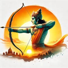 Poster illustration for dussehra in watercolor style.