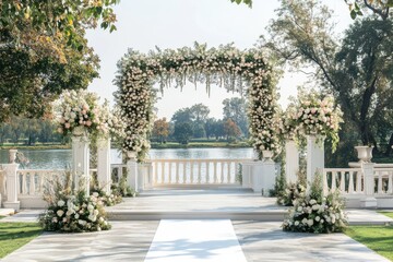 wedding backdrop aesthetic outdoor nature flower wreath decoration background