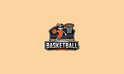 logo design of a dog playing basket ball vector flat design