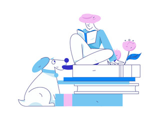 World Book Day Reading Character Flat Vector Concept Operation Hand Drawn Illustration
