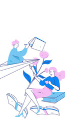 World Book Day Reading Character Flat Vector Concept Operation Hand Drawn Illustration
