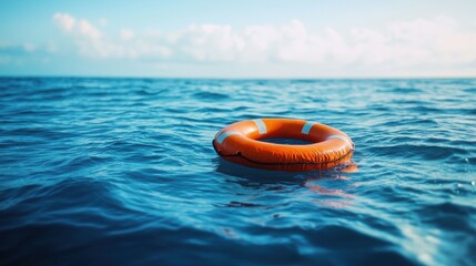 Obraz premium Safety equipment, Life buoy or rescue buoy floating on sea to rescue people from drowning man