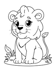 Coloring page of little baby lion for kids coloring book