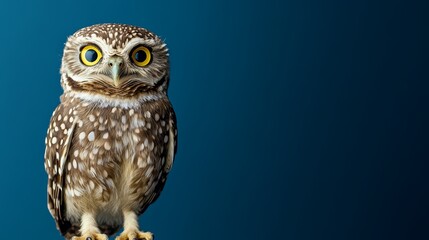 Curious Owl with Yellow Eyes on a Teal Background