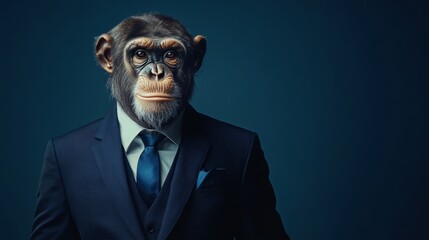 Fototapeta premium Chimpanzee Businessman in Suit Corporate Animal Funny Portrait
