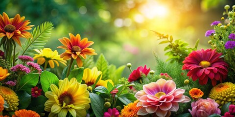 A close-up of vibrant blooms with lush green foliage surrounding them
