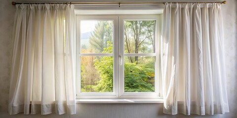 Fototapeta premium A cozy window with a white curtain, letting in soft natural light
