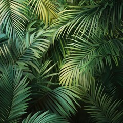 Dense Tropical Foliage with Lush Green Palm Leaves