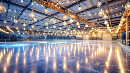 Enchanting indoor ice skating rink with twinkling lights creating a magical winter wonderland atmosphere