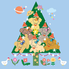 set dog and christmas tree, christmas icons set, santa claus set, santa of a party, Set of Christmas element , cute card, 2025, cute dog 