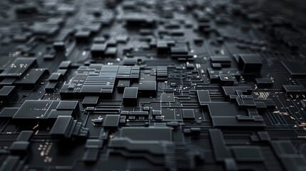 Obraz premium Discreet High Tech Blueprint Wallpaper in Monotone Dark Tones