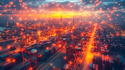 Naklejka premium Global Supply Chain Network: Interconnected Nodes for Worldwide Logistics Management