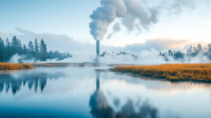 Energy of the Earth: Geothermal Power Plant Emitting Steam Vents, Renewable Energy Source