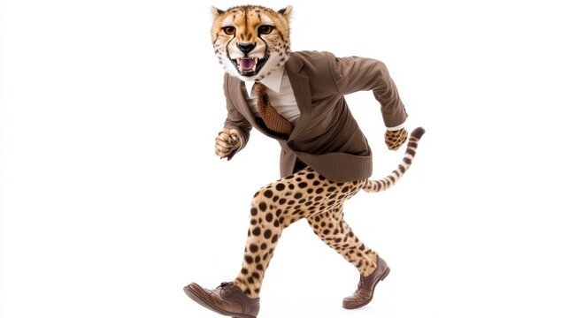 Cheetah In Suit Running Business Concept