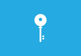 Minimalist White Key Icon on Blue Background - Secure Access Symbol
