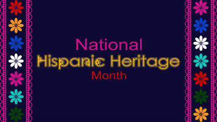 Vector illustration. National Hispanic Heritage Month. Web banner, poster, cover, splash screen, social media, backgraund with text. Perforated geimetric patterns Papel Picado, floral pattern.