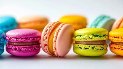 A group of colorful macarons sitting on top of each other