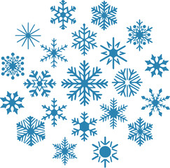 set of vector winter snowflake crystals Christmas snow shapes frosted cool blue icon 