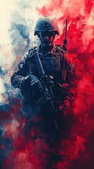 American soldier posing with usa flag background