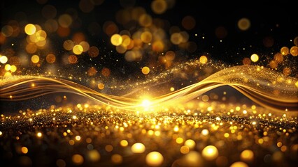 Fototapeta premium A stunning golden wave of light against a black background with vibrant bokeh in the foreground