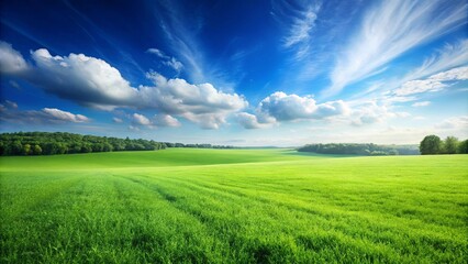 Obraz premium Lush green grass field under the clear blue sky