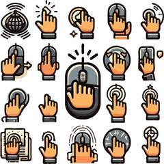 set of click-mouse flat vector icon set