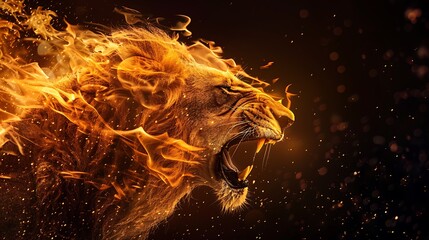 A beautiful lion of fire idea of fantastic wildlife and powerful symbols