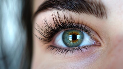 Obraz premium Elegant Lash Stylistâ€™s Day: Close-Up of Clientâ€™s Eye with Perfectly Styled Lashes