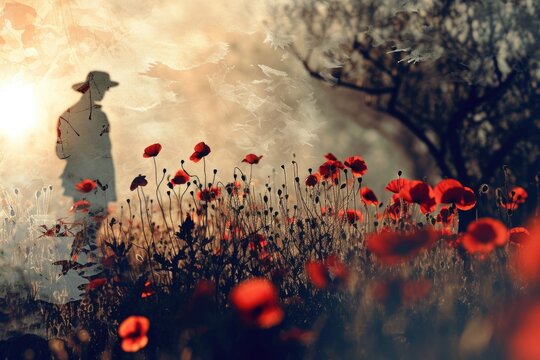 Remembrance Day Tribute: World War I Soldier and Red Poppy Flowers