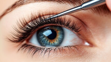 Obraz premium Precision and Artistry in Action: Lash Stylist Applying Individual Lashes on Lash Stylistsâ€™ Day