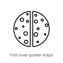 First lunar quarter eclips and astronomy icon concept