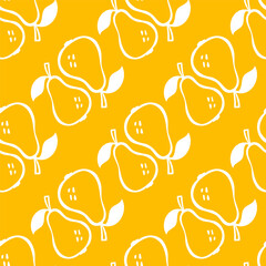 Pear fruit sketch seamless pattern. Pencil drawing illustration