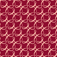 Red seamless pattern. Swirl ornament, monogram and curl. Vector illustration. Wrapping paper, textiles. Nice background