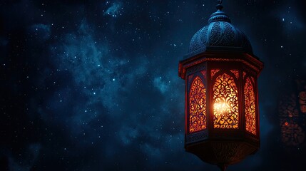 Luminous Ramadan Lantern Against Starry Night