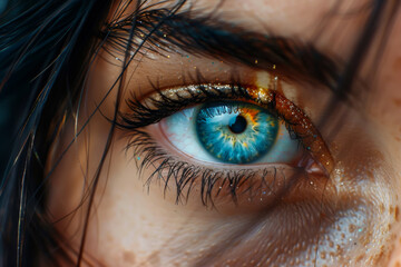 Fototapeta premium Female eye close-up. Macro. Perfect makeup and eyebrows