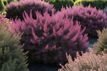 Sophisticated 3D View of Cotinus Coggygria Shrubs with Striking Color Palette and Violet Shades