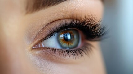 Obraz premium Luxurious Lash Extensions: Close-up of Natural and Beautiful Eye of Client on Lash Stylists' Day
