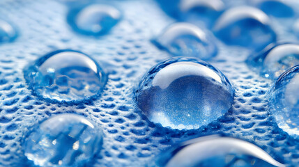 Water Droplets on Blue Fabric Macro Photography