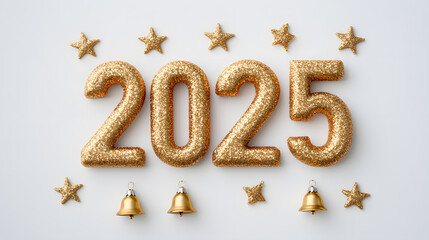 glittering 2025 with Christmas stars and bells