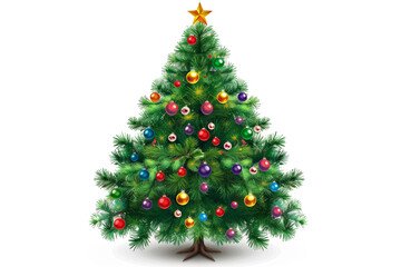 illustration Christmas fir tree decorated with baubles clipart on white background