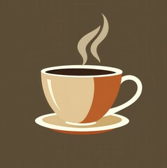 Illustration of a coffee filled cup with steam coming out of it, peaceful and quiet atmosphere, minimalistic representation artwork