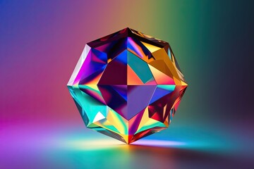 Whimsical 3D Transformation of Gem Facets in a Colorful Gradient Display