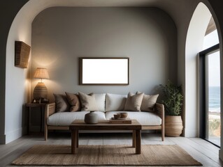Minimalist Living Room with Coastal View and Natural Elements