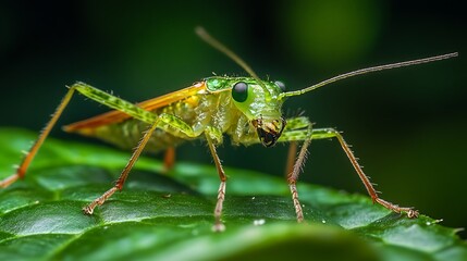 Close-up of a Vibrant Green Insect on a Leaf