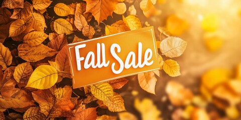 A vibrant fall sale sign among autumn leaves invites shoppers to explore discounts