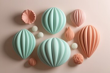 Elegant Organic Forms in 3D Arrangement on a Light Pastel Background