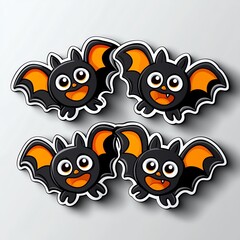 Obraz premium Playful cartoon bats with vibrant orange wings and cheerful expressions, perfect for Halloween-themed designs or children's materials.