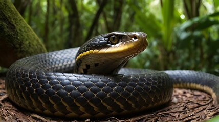 Fototapeta premium King Cobra Coiled and Ready to Strike in a Tropical Forest 
