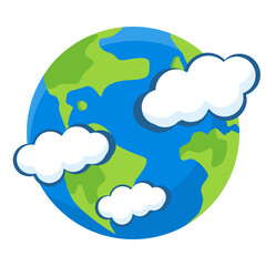 Earth with Cloud Flat Vector Illustration