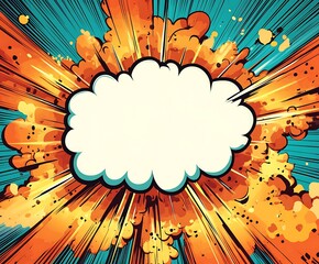 Explosive comic book style background with a blank speech bubble and colorfu